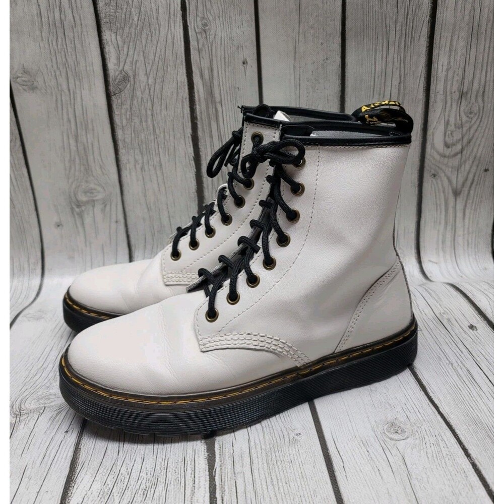 Dr Doc Martens Zavala Shoes Womens 8 Men's 7 White Smooth Leather Combat Boots